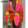 Women's Suits Blazers CM.YAYA Women Blazers Tie Dye Print Looset Straight Coat Tops Single Button Without Sashes Coats Office Lady Streetwear Autumn L230724