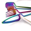 16pcs arc-en-ciel ensemble de vaisselle cuillère fourchette couteau décor de table ensembles de couverts cuisine or mat vaisselle ensemble desserts soupe café utilisation L230704