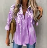 Frauen Blusen Sommer Gedruckt Frauen Hemd Revers Tasten Lange Ärmeln Floral Design Casual Lose Anliegende Büro Kleidung Für 2023