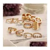 Band Rings 13Pcs/Set Fashion Ladies Gold Plated Finger Retro Geometric Ring Set Woman Jewelry Drop Delivery Dh9Be