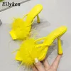 الفراء Eilyken للسيدات الصيفي الأزياء الرقيقة المصارع الصنادل مأدبة الحفلات البغل High High Heels Slippers 2 92 9