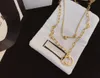 18K Gold plated brass Copper Necklace Fashion Women Letter Designer Double Necklace Necklace Necklace Pendant chain Wedding jewelry accessories