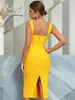 Vestidos Casuais Tamanho XS-L Moda Feminina Bodycon Bandage Dress Amarelo Slim Strap Elastic Celebrity Club Evening Party