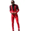 Red Mens Wedding Tuxedos Black Beads Slim Fit Custom Made Groom Prom Wear Pants Suits 2 Pieces