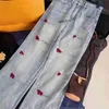 middelhoge pijpen met ruches veelzijdige kanaalstijl stijlvolle rits met ritssluiting Designerknoop rechte pijpen jeans met opschrift jeans Chanels casual C2 dames nieuw