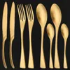 8st Matte Gold Tabell Provises Set 18/10 Rostfritt stål Middagskniv Knivgaffel Sked Western Flatware Wedding Cotestar Set L230704