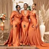 African Plus Size Burnt Orange Mermaid Abiti da damigella d'onore Nigeria Girls Summer Wedding Guest Dress Sexy scollo a V Lungo damigella d'onore 275S