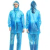 Women's Two Piece Pants Women Girls Pocket With Hooded Loosen Raincoat Waterproof Raining Jacket Trousers Suit Set