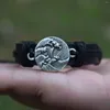 Charm Bracelets Simple Mushroom Pendant Wave Black Leather Bracelet For Men And Women