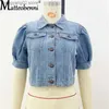 Femmes Vestes Femmes Sexy Déchiré Denim Crop Vestes Tops 2022 Dames Nouveau Vintage Casual Court Jean Veste Manches Bouffantes Femme Manteau Streetwear T230724