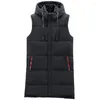 Men's Vests Autumn Winter Men Long Black Vest Hooded 2023 Brand Fashion Thick Warm Cotton Padded Sleeveless Jacket Clothes