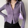 Blouses Polo Lapel Single-breasted Flared Collar Solid Sleeve Shirt Five-color Women's Slim Long-sleeve Casual Streetwear Top