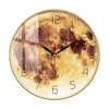 Wall Clocks Gold Full Moon Printed Acrylic Glass Clock Modern Design Planet Home Decor Space Artwork Silent Sweep Quartz Watch