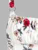 기본 캐주얼 드레스 Ruched Bust Side Lace Up Flower Dress Floral Flare Square Neck Mini Women 2023 230724