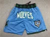 Pantalón corto de baloncesto Timberwolve Minnesotas Hip Pop para correr con bolsillo con cremallera cosida talla S-XXL