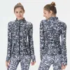 LL Yoga Coat Designer Kvinnor Tryckt Top Stand Collar Zipper Sport Tight Thumb Sleeve Running Yoga Wear Quick-Torking Jacket