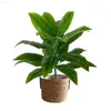 Dekorativa föremål Figurer 35''Large Artificial Palm Tropical Plastic Banana Leaves växter Big Fake Montera Tree For Home Juledekor L230724