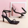 Thin Open Solid Sandals High Heel Strap Women's Toe Square Head Sexy with One Line Buckle Heels 2024 Summer 966 S 120