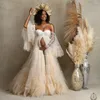 Afrique Champagne Tulle robes de bal femmes avant fente hors de l'épaule maternité Photoshoot robe personnaliser robe de douche de bébé