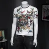 Men's T Shirts Heavy Industry Rhinestone Printing Slim T-shirt Personality Tide Brand Mercerized Cotton Short Sleeve Male Ice Silk