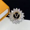 Classic Letter Sun Diamond Brooches Designer Metal Shiny Crystal Brooch Ladies Elegant Shiny Rhinestone Pin With Gift Box