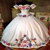 Mexican Charro Quinceanera Dresses Theme Colorful Embroidered Off The Shoulder Satin Lace-up Ball Gown Sweet 16 Dress Girls Vestid247D