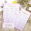 1 foglio rosa 6 fori 2021 calendario A5 A6 A7 divisore indice notebook per raccoglitore diario pianificatore mensile carta colorata blocchetti per appunti338H