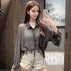 Blouses pour femmes vêtements chemises à manches longues et avec nœud haut pour femme en mousseline de soie transparente transparente Cool Tall M Pretty Y2k