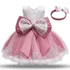 Fille Robes Mignon Anniversaire Baptême Arc Princesse Robe Né Bébé Filles Vintage Fleur Dentelle Tutu Tissu Enfants Costume De Fête De Noël