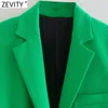 Women's Suits Blazers Zevity Women 2021 Fashion Pockets Design Green Fitting Blazer Coat Office Long Sleeve Casual Female Outerwear Chic Tops CT802 L230724