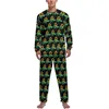 Men's Sleepwear Sunflower Dragonflies Pajamas Winter 2 Pieces Old Spaper Cool Pajama Sets Man Long Sleeves Casual Design Nightwear