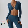 Conjuntos ativos de manga comprida sexy feminino combinando conjunto de ioga para mulheres 2 peças agasalho de treino de fitness com fundo de sino esporte cropped top