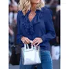 Damesblouses lente zomer effen v-hals pullover shirt ruches chiffon blouse voor dames mode lange mouw