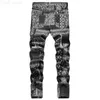 Herr jeans män paisley bandanna tryckt mode 3d digital målade stretch denim byxor smala raka svarta byxor l230724