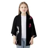 Vêtements ethniques été traditionnel Floral oiseau imprimé noir Kimono japonais Haori vêtements décontracté Cardigan hommes femmes Yukata femme chemise