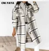 Vestes pour femmes CM.YAYA Femmes Laine Mélanges Plaid Lâche Droite Long Manteaux avec Poches Mode Streetwear pour Office Lady Casualwear Automne L230724