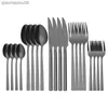 Schwarzes Besteck-Set, Edelstahl, Besteck, Löffel, Gabel, Messer, schwarzes Geschirr, Geschirr-Set, 20-teilig, spülmaschinenfest, umweltfreundlich, L230704