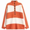 Frauen Pullover Orange Gestreiften Strick Pullover Lose Fit Rollkragen Langarm Frauen Pullover Mode Herbst Winter 2023 U767