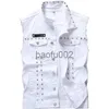 Men's Jackets Idopy Mens White Denim Vest Single Breasted Rivet Party Stage Slim Fit L-5XL dded Waistcoat Cotton Jacket For Male Plus Size J230724