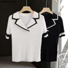 Damenpullover Sommer koreanische Mode Pullover Top Frauen Kerbkragen Strickpullover T-Shirt Kurzarm Tops Casual Arbeitskleidung Damen