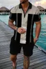 Survêtements pour hommes Polo Set Summer Men Survêtement Shirt Shorts 2 Piece Crack Print Trun Down Col Zipper Beach Suit Surdimensionné Casual