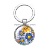 Portachiavi Cordini Pittura Fiori Bellezza Cabochon in vetro Portachiavi Borsa Auto Portachiavi Portachiavi Charms Sier Per uomo Donna Regalo Drop Dhbk0