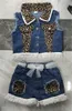 Kläderuppsättningar 16 år Baby Girls Denim Casual Outfit sätter ärmlös Leopardtryck denim Top Leopard Print Denim Shorts Suits Girls 230721