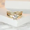 Wedding Rings Ins Female Round White Zircon For Women Antique Gold Color Adjustable Bands Promise Engagement Ring Jewelry Gifts
