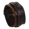 Bangle Old Way Wide Ding Leather Cuff Mtilayer Wrap -knapp Justerbar armband Wristand för män Kvinnor Fashion SMEEXKE LEVERANS BR DHURM