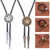 Papillon American Bolo Tie Punk Cowboy Ecopelle Corda intrecciata Cravatta Western Collana Accessori per costumi per uomo Donna