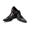 Impression originale noir chaussures de mariage Social bout pointu grande taille chaussures formelles Style chinois en cuir de vache hommes chaussures habillées