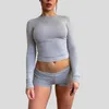 Kvinnors spårdräkter Xingqing Top and Shorts Set Y2K Eesthetic Women Casual Solid Color Long Sleeve Crop Pants Fitness Clothes Streetwear