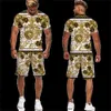 Chándales para hombre de gran tamaño Europa América Traje Moda Ropa deportiva Diseño de camiseta Cabeza de león Impresión 3D Playa de verano Conjunto de 2 piezas Ropa de hombre 230724