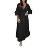 Casual Dresses Women's High Waist Embroidered Dress Summer Solid Color V Neck Ruffled Sundress Vestidos Robe Cocktail Party